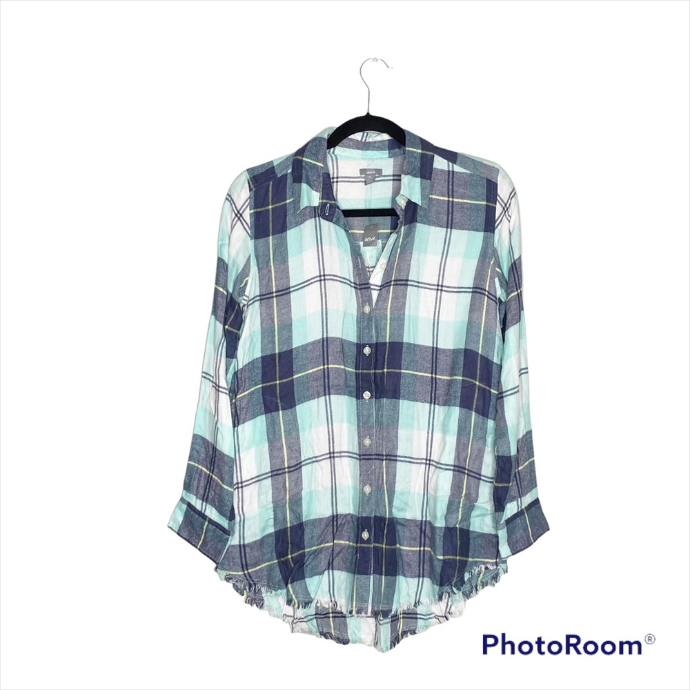 NWT Aerie Blue Plaid Raw Hem Flannel Size XS